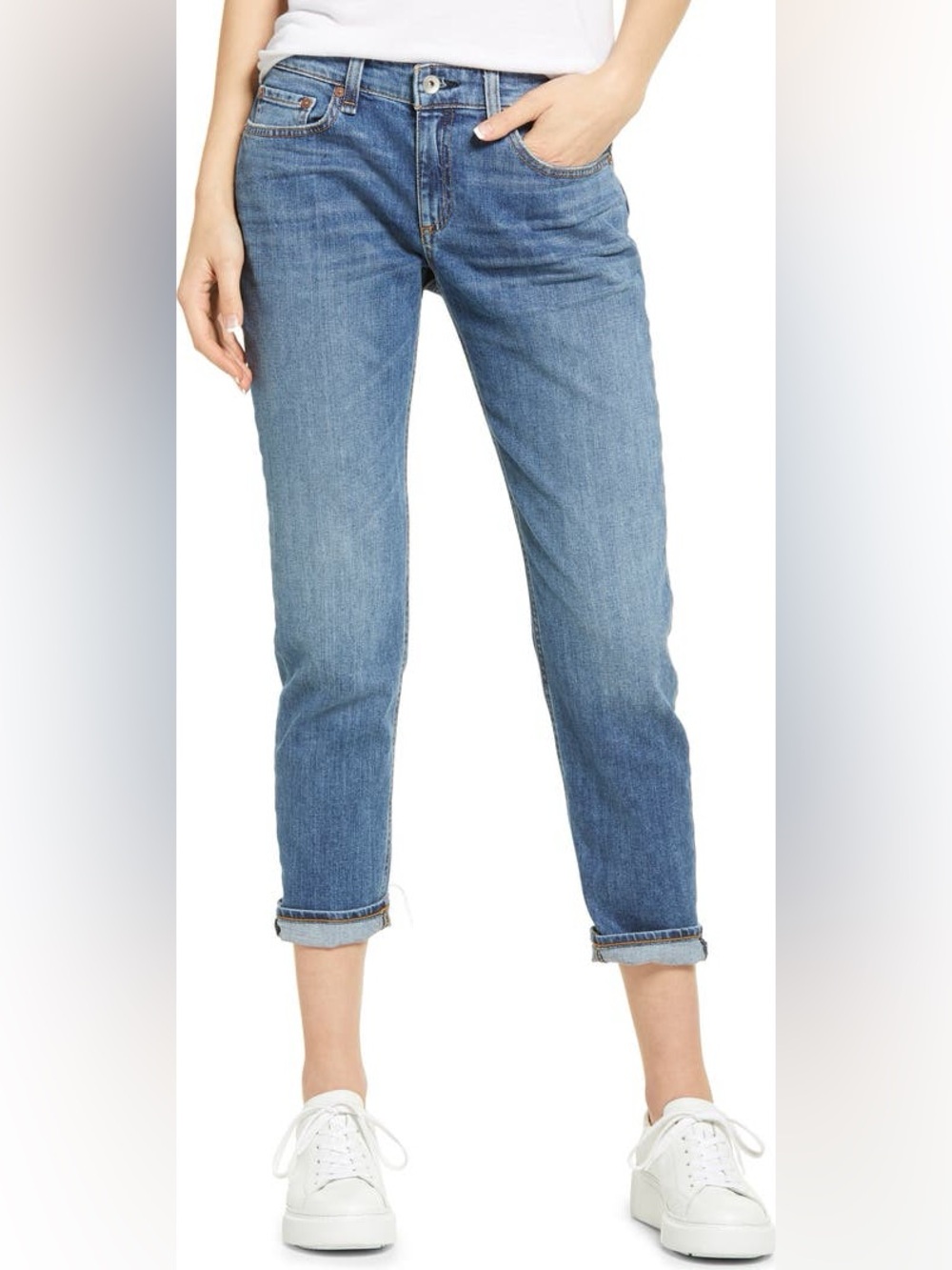 Rag & Bone The Dre Low Rise Medium Blue Boyfriend Women’s Jeans Size 27 NWT